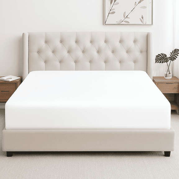 Shubozy Fitted Sheet Queen Size – 100% Polyester, 400 Thread Count, Silky Soft Breathable Bed Sheet with 16" Deep Pocket, White