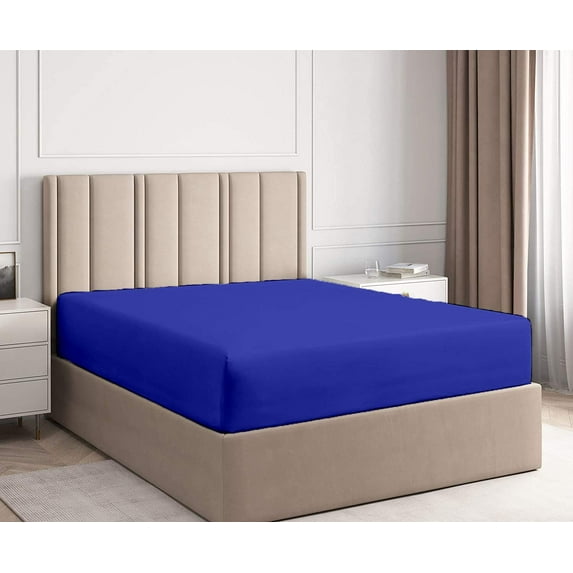 Fitted Sheet Only - Queen Size Sheets (Royal Blue Solid) 100% Egyptian Cotton Mattress Cover with 15" Inch Deep Pocket - Ultra Soft 600TC Fully Elastic - Sateen Fitted Bed Sheet.