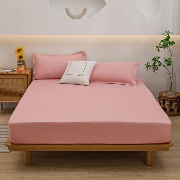 Fitted Sheet Queen Solid Color Washed Fitted Sheet Piece Mattress Soft Breathable Pad Ash Proof Non-Slip Protective Cover Bed Sheet Cover for Single,Double and King-Size Beds 86.61x70.86 in
