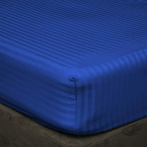 Fitted Sheet Set 3 Piece , 100% Egyptian Cotton 22" Deep Pocket Fitted Bed Sheets 400-Thread-Count Fitted Sheet,Soft and Luxury, Fade Resistant & Sateen Weave, Queen Size -Royal Blue Stripe