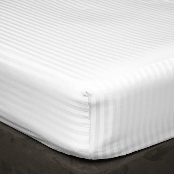 Fitted Sheet Set 3 Piece , 100% Egyptian Cotton 22" Deep Pocket Fitted Bed Sheets 400-Thread-Count Fitted Sheet,Soft and Luxury, Fade Resistant & Sateen Weave, Twin XXL Size -White Stripe