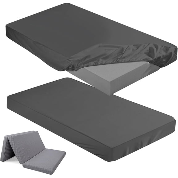 Fitted Sheet (Sheet Only) Compatible with Milliard Trifold Mattress Folding Mattress Fitted Microfiber Bedclothes for Camp Bunk Rvs Bed(Dark Gray,2 Pcs,Twin,4'')