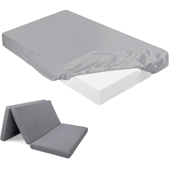 Fitted Sheet (Sheet Only) Compatible with Milliard Trifold Mattress Folding Mattress Fitted Microfiber Bedsheet for Camp Bunk Rvs Bed(Full,4'',Light Gray)