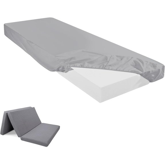 Fitted Sheet (Sheet Only) Compatible with Milliard Trifold Mattress Folding Mattress Fitted Microfiber Bedsheet for Camp Bunk Rvs Bed(Light Gray,Single,4'')