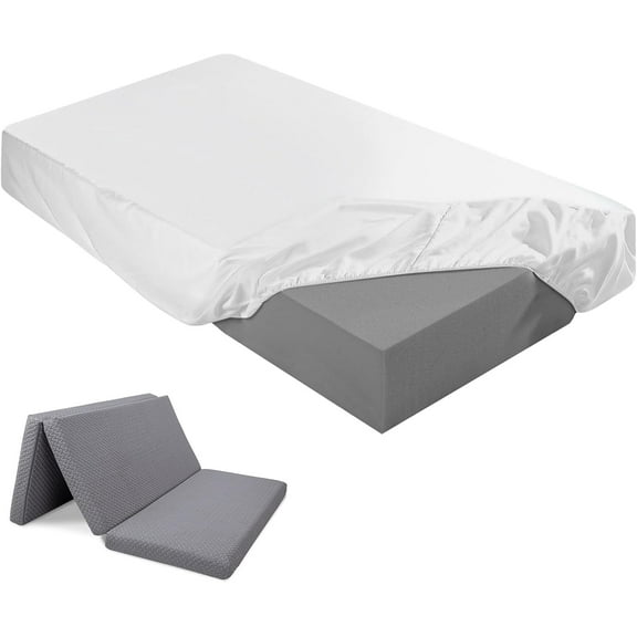 Fitted Sheet (Sheet Only) Compatible with Milliard Trifold Mattress Folding Mattress Fitted Microfiber Bedsheet for Camp Bunk Rvs Bed(White,Twin,4'')
