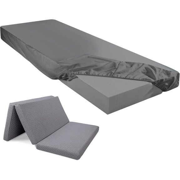 Fitted Sheet (Sheet Only) Compatible with Milliard Trifold Mattress Folding Microfiber Bedsheet for Camp Bunk Rvs Bed(Dark Gray,Single,4'')
