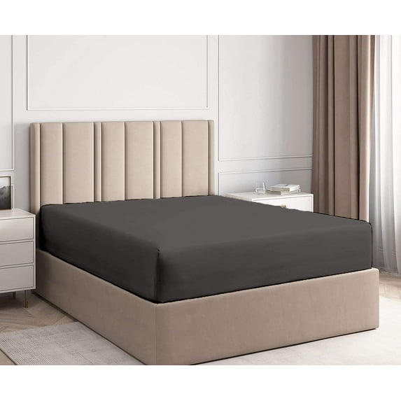 Fitted Sheet Only - Twin-XXL Size Sheets (Dark Grey Solid) 100% Egyptian Cotton Mattress Cover with 16" Inch Deep Pocket - Ultra Soft 600TC Fully Elastic - Sateen Fitted Bed Sheet.