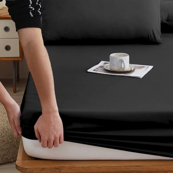 Fitted Sheet Washed Feel Easily Fits Deep Pockets up to 70X78 inch Solid A