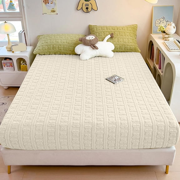 Fitted Sheet, Yrmaups Milk Velvet Fitted Sheet, Winter Thermal Bed Cover, Thickened Mattress Protector, Full Coverage Elastic Edges, Soft Warm Fabric, for Cold Weather, Easy Care