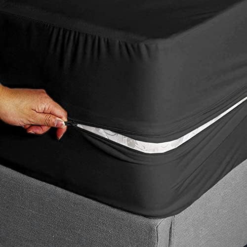 Fitted Sheet Zipper Full Size 54" X 75" Inches Fit 10" Deep Pocket Black, 600 TC 100% Egyptian CottonZipper Mattress Cover Full Size Zipper Bed Sheet Full Size$$Bedding