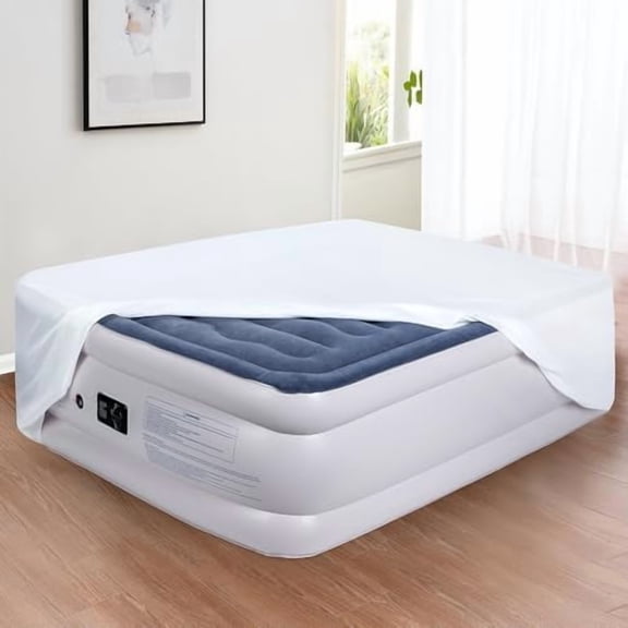 Fitted Sheet for Air Mattress Inflate Without Disassembly Convenient & Firm Deep up to 21" White -Full