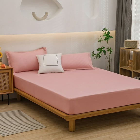 Fitted Sheet1PC,Mattress Pad Cover78.74x70.87x0.20in,Polyester Bed Sheet Protector Waterproof Breathable Comfort for Deep Sleep(Pink)