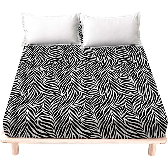 Fitted Sheets, 500-TC Egyptian Cotton, Full (54" x 75") Size Fitted Sheet, 1-PC Fitted Sheet Only, Full Size Size Fits 13-15" Deep Pocket Sheets, Zebra Print