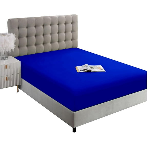 Fitted Sheets, 500-TC Egyptian Cotton, Full (54" x 75") Size Fitted Sheet, 1-PC Fitted Sheet Only, Full Size Size Fits 23-30" Deep Pocket Sheets, Royal Blue
