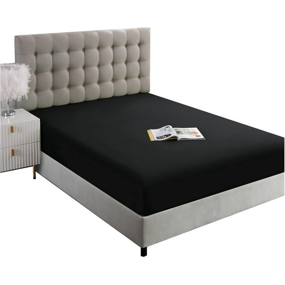Fitted Sheets, 500-TC Egyptian Cotton, Full (54" x 75") Size Fitted Sheet, 1-PC Fitted Sheet Only, Full Size Size Fits 6-8" Deep Pocket Sheets, Black