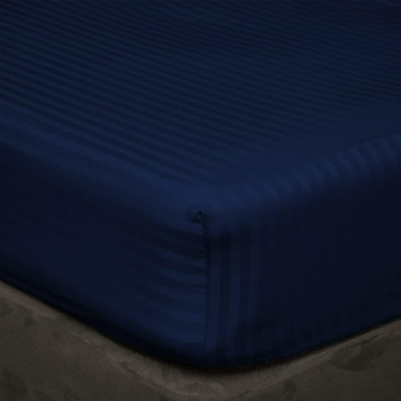 Fitted Sheets, 500-TC Egyptian Cotton, Queen (60" x 80") Size Fitted Sheet, 1-PC Fitted Sheet Only, Queen Size Size Fits 6-8" Deep Pocket Sheets, Navy Blue Stripe