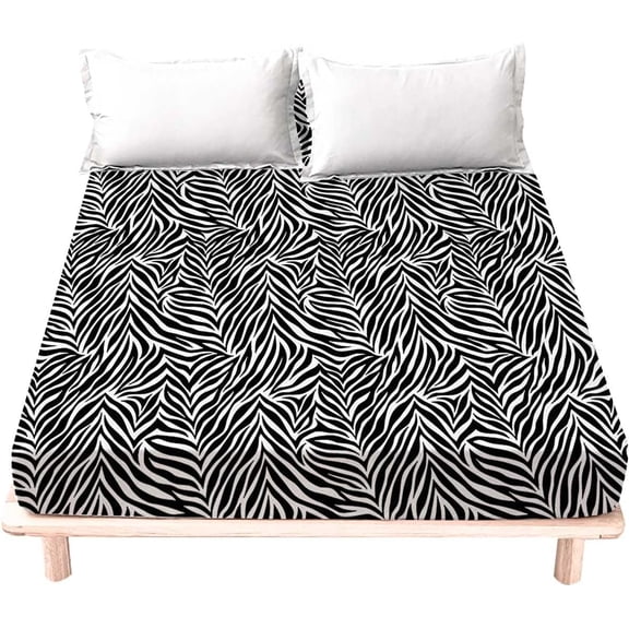 Fitted Sheets, 500-TC Egyptian Cotton, Short King (72" x 80") Size Fitted Sheet, 1-PC Fitted Sheet Only, Short King Size Size Fits 19-22" Deep Pocket Sheets, Zebra Print