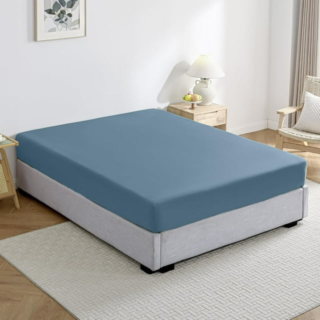 Fitted Sheets, 500-TC Egyptian Cotton, Short King (72" x 80") Size Fitted Sheet, 1-PC Fitted Sheet Only, Short King Size Size Fits 6-8" Deep Pocket Sheets, Mediterran Blue