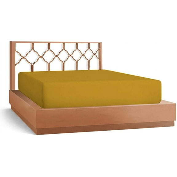 Fitted Sheets, 500-TC Egyptian Cotton, Super Queen (66" x 80") Size Fitted Sheet, 1-PC Fitted Sheet Only, Super Queen Size Size Fits 23-30" Deep Pocket Sheets, Gold