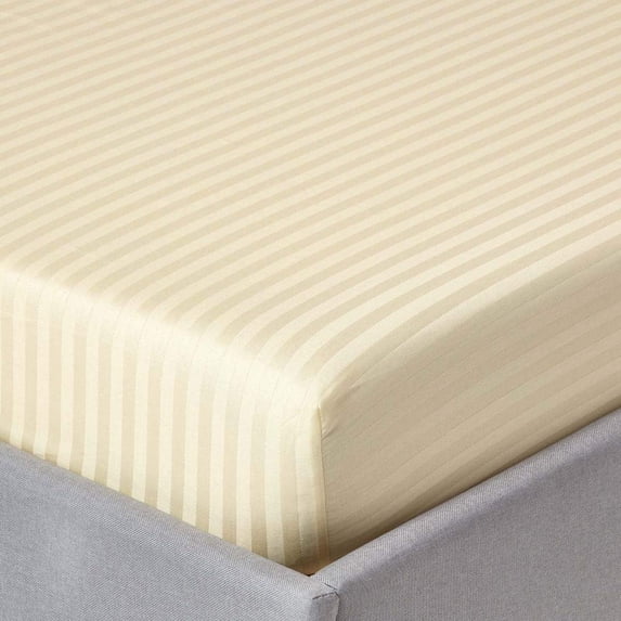 Fitted Sheets, 500-TC Egyptian Cotton, Twin (39" x 75") Size Fitted Sheet, 1-PC Fitted Sheet Only, Twin Size Size Fits 19-22" Deep Pocket Sheets, Ivory Stripe
