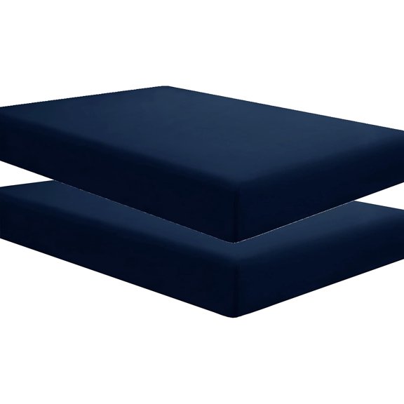 Fitted Sheets, Brushed Microfiber, Extra Soft and Comfortable - Wrinkle, Fade Resistant, Navy with Deep Pocket