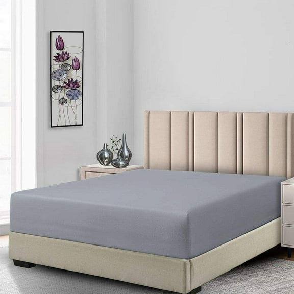 Fitted Sheets, Extra Deep Pocket (22 inches) 650 Thread Count Queen Size Fitted Sheet, 70% Cotton Fabric, Solid Grey