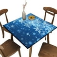thumbnail image 1 of Fitted Small Table Cloths Square, Blue and White Snowflake Pattern Printed on Oilproof Fall Elastic Table Covers, Perfect for Parties & Celebrations, Fit for 32" x 32" Square Tables, 1 of 4