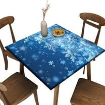 Fitted Small Table Cloths Square, Blue and White Snowflake Pattern Printed on Oilproof Fall Elastic Table Covers, Perfect for Parties & Celebrations, Fit for 32" x 32" Square Tables