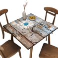 thumbnail image 1 of Fitted Square Table Cover, Wood and Flower Pattern Printed on Stain Resistant Polyester Table Cover, for Holiday Family Banquet and Patio Use, Fit for 36" x 36" Square Table, 1 of 4
