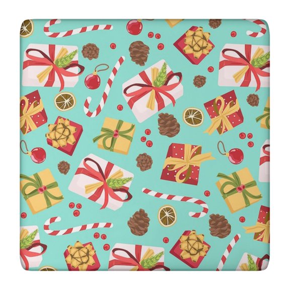 Fitted Square Table Cover with Christmas Print 36x36, Washable Elastic Edge for a Secure Fit on Party Tables
