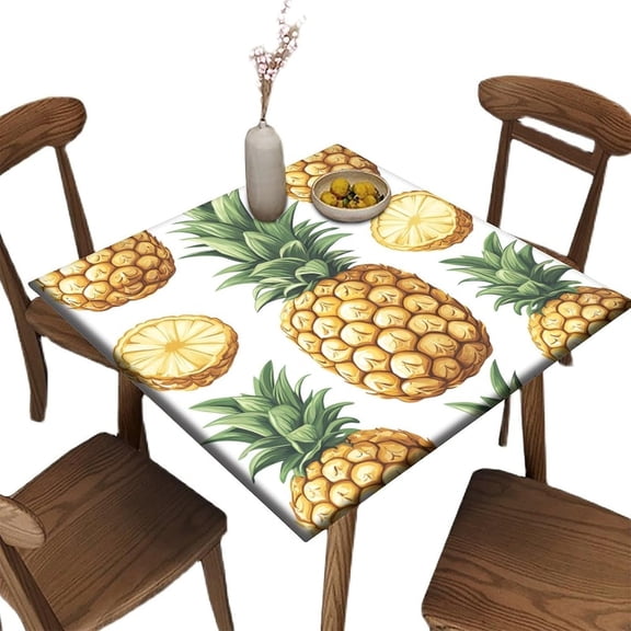 Fitted Stretchy Table Cloth, Pineapple Pattern Printed on Oilproof Fitted Card Table Cover, Perfect for Parties & Celebrations, Fit for 36" x 36" Square Tables
