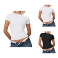 thumbnail image 1 of Fitted T Shirts for Women Short Sleeve Crewneck Stretchy Athletic Compression Tees Workout Running Gym Yoga Shirt, 1 of 6