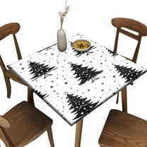Fitted Table Cloth for Square Table, Black and White Christmas Tree Pattern Printed on Stain Resistant Card Table Covers, Fits Picnics & Outdoor Events, Fit for 32" x 32" Square Tables