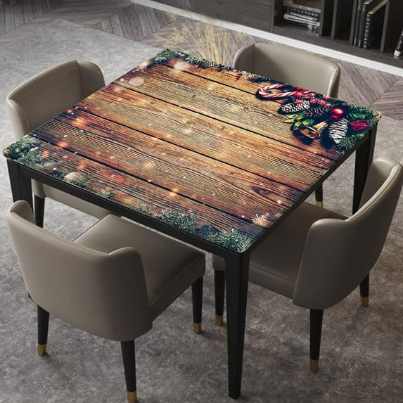 Fitted Table Cover Elastic Edged Polyester Waterproof Table Cloths, Christmas Background with Fir Tree, Fitted Square Tablecloth Table Cloths for Banquet, Fits for 36"x36" Table