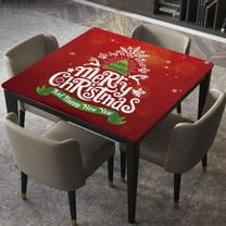 Fitted Table Cover Elastic Edged Polyester Waterproof Table Cloths, Christmas and New Year Greeting with Tree, Fitted Square Tablecloth Table Cloths for Banquet, Fits for 36"x36" Table