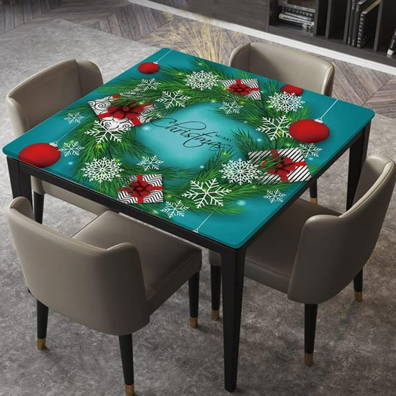 Fitted Table Cover Elastic Edged Polyester Waterproof Table Cloths, Christmas Party Invitation Template Greeting, Fitted Square Tablecloth Table Cloths for Banquet, Fits for 36"x36" Table
