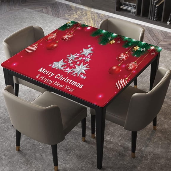 Fitted Table Cover Elastic Edged Polyester Waterproof Table Cloths, Red Style Christmas Background, Fitted Square Tablecloth Table Cloths for Banquet, Fits for 36"x36" Table