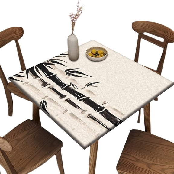 Fitted Table Cover Square, Plant Pattern Printed on Stretchable Polyester Table Cloth, for Indoor Restaurant or Outdoor Patio Party Dining, Fit for 32" x 32"Square Table