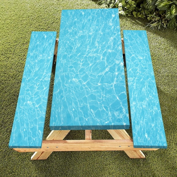 Fitted Table Cover with Bench Covers,Elastic Edge for Table 30"x96" Rectangle,Blue Water Design