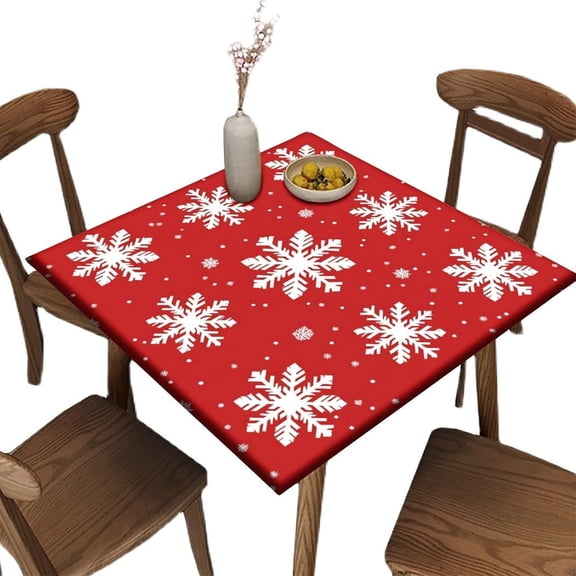 Fitted Table Toppers Square, Red Snowflake Pattern Printed on Spill Proof Folding Table Cover, for Restaurants Cafes and Catering Services, Fit for 36" x 36" Square Tables