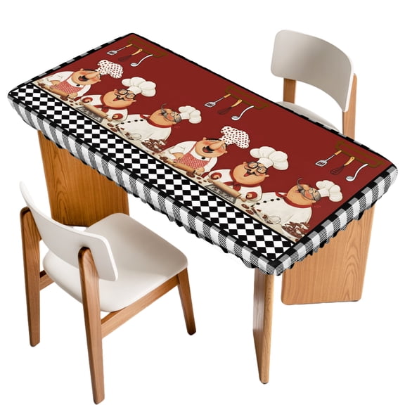 Fitted Tablecloth for 3 ft Rectangle Tables Black Cooking Chefs Table Cover with Elastic Edge Funny Cooker Checked Plaid Waterproof Table Clothes for Patio Garden Dinner Party Picnic Decor