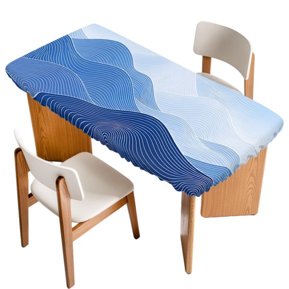 Fitted Tablecloth for 3 ft Rectangle Tables Blue Mountain Ridges Table Cover with Elastic Edge Topographic Lines Peaks Waterproof Table Clothes for Patio Garden Dinner Party Picnic Decor