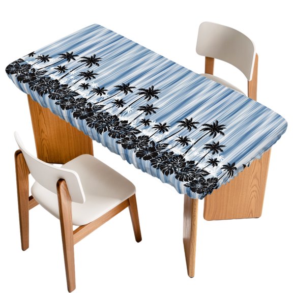 Fitted Tablecloth for 3 ft Rectangle Tables Blue Palm Tree Table Cover with Elastic Edge Tropical Jungle Forest Waterproof Table Clothes for Patio Garden Dinner Party Picnic Indoor Outdoor Decor