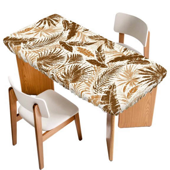 Fitted Tablecloth for 3 ft Rectangle Tables Brown Palm Leaves Table Cover with Elastic Edge Summer Tropical Jungle Fronds Waterproof Table Clothes for Patio Garden Dinner Party Picnic Decor