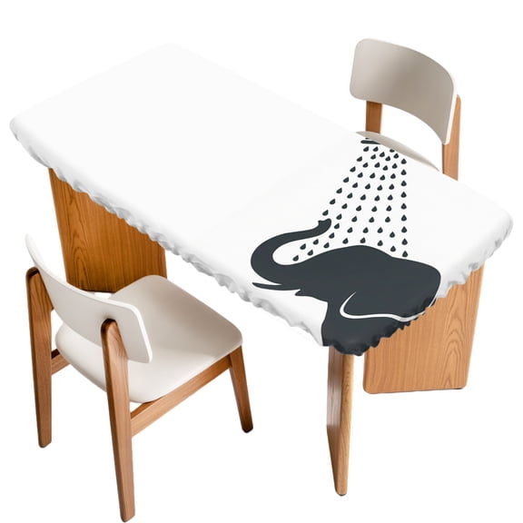 Fitted Tablecloth for 3 ft Rectangle Tables Elephant Shower Table Cover with Elastic Edge Funny Animal Shadow Waterproof Table Clothes for Patio Garden Dinner Party Picnic Indoor Outdoor Decor