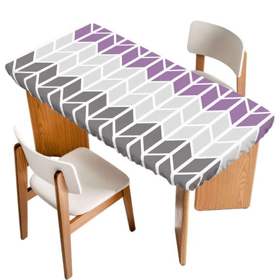 Fitted Tablecloth for 3 ft Rectangle Tables Geometric Chevron Purple Table Cover with Elastic Edge White Stripes Waterproof Table Clothes for Patio Garden Dinner Party Picnic Indoor Outdoor Decor