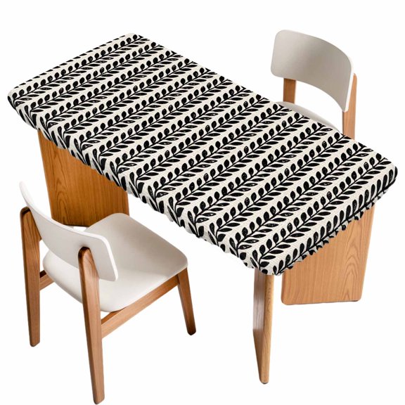 Fitted Tablecloth for 3 ft Rectangle Tables Gray Pinstripes Table Cover with Elastic Edge Woven Denim Striped Waterproof Table Clothes for Patio Garden Dinner Party Picnic Indoor Outdoor Decor