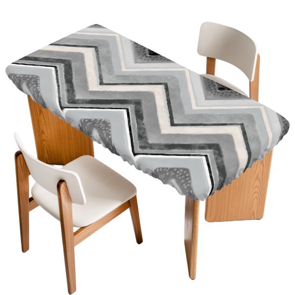 Fitted Tablecloth for 3 ft Rectangle Tables Grey Chevron Table Cover with Elastic Edge Geometric Design Stripe Waterproof Table Clothes for Patio Garden Dinner Party Picnic Indoor Outdoor Decor