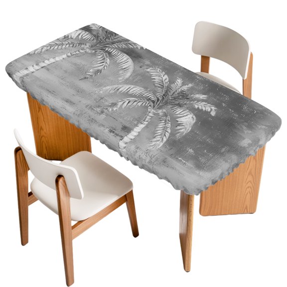 Fitted Tablecloth for 3 ft Rectangle Tables Grey Palm Tree Table Cover with Elastic Edge Summer Tropical Jungle Waterproof Table Clothes for Patio Garden Dinner Party Picnic Indoor Outdoor Decor
