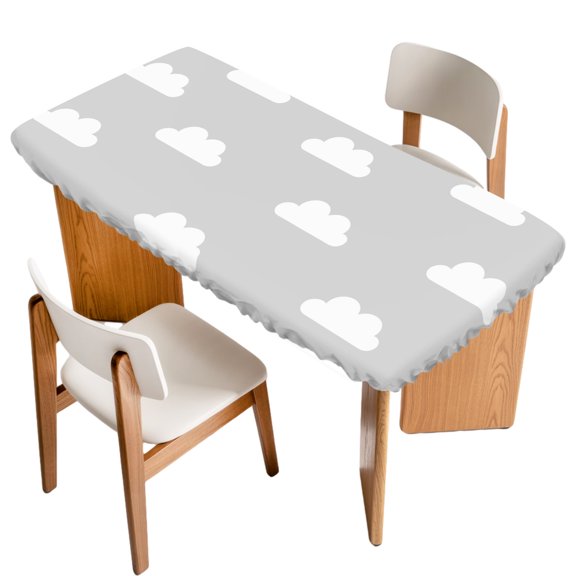 Fitted Tablecloth for 3 ft Rectangle Tables Grey Sky Clouds Table Cover with Elastic Edge Calm Atmosphere Waterproof Table Clothes for Patio Garden Dinner Party Picnic Indoor Outdoor Decor